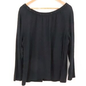 Talbots Woman Beaded Neck Long Sleeve Top Womens Plus Size 2X Black Cotton Modal
